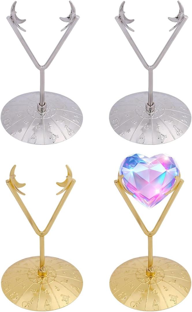 FREEBLOSS 4 Pcs Crystal Display Stand Metal Crystal Holder Easels Heart Shape Stands Holders for Stones Gemstone Sphere Pot Plant Home Decor, Gold and Silver