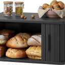 WOWLIVE Bread Box for Kitchen Countertop, Large Roll Top Bread Boxes with Sliding Door, Airtight Bread Storage Container for Loaves, Pastries & Bagels, Bamboo Counter Organizer (Black, Medium)