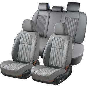 Coverado Car Seat Covers Full Set, Gray Car Seat Cover, Seat Covers for Cars, Waterproof Car Seat Protector, 5 Pieces Nappa Car Seat Cushion, Car Seat Covers Front Seats and Back Fit for Most Cars