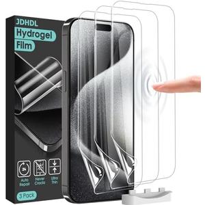 JDHDL Screen Protector [3 Pack Soft Hydrogel Film for iPhone 15 Pro/15, Upgraded Non-breakable Flexible TPU]