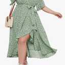 SCOMCHIC Women Plus Size Maxi Dress Short Sleeve Wrap V Neck High Low Split Ruffle Long, 1XL