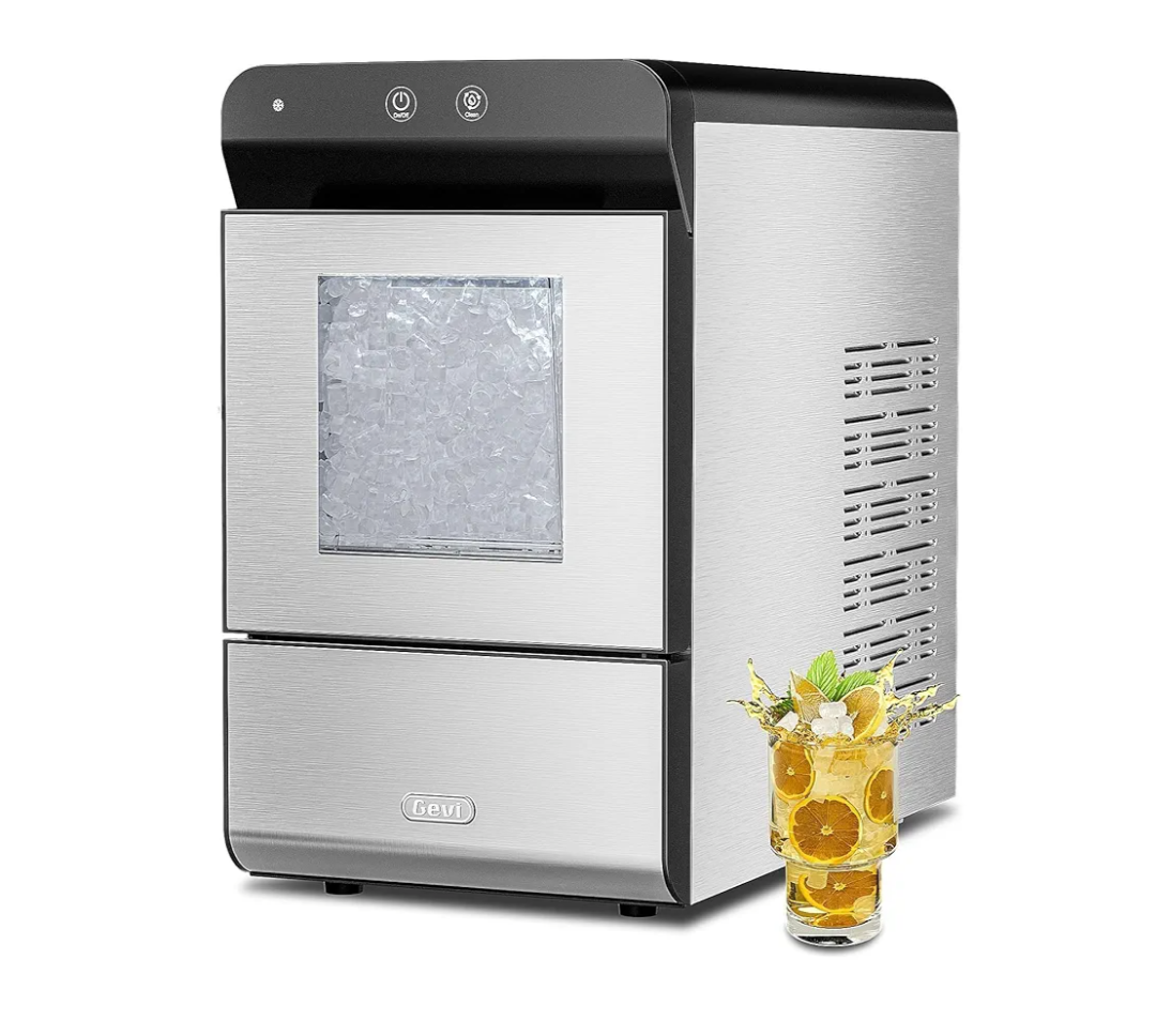 Gevi V2.0 Countertop Gemi Nugget Ice Maker | Self-Cleaning Pellet Ice Machine | Stainless Steel Housing |16.7''H Fits Perfectly Under Wall Cabinet | Silver with Viewing Window