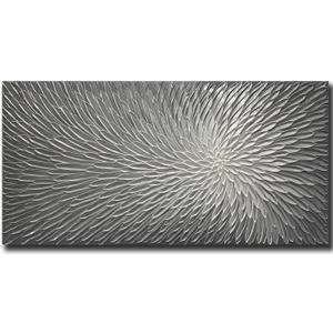 AMEI Art, 24X48 Inch Hand Painted Acrylic Wall Art Modern Artwork Art Wood Inside Framed Hanging Wall Decoration Textured Abstract Floral Oil Paintings (Elegant Gray)