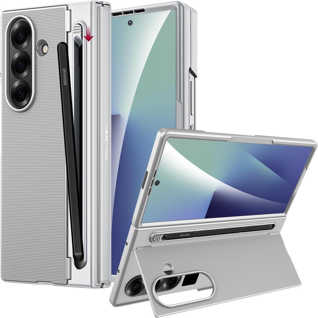 Miimall for Galaxy Z Fold 7 Case with S Pen Stylus Holder Slot [Military Grade Drop] [Built-in Clear Screen & Invisible Kickstand] Slim Thin Protective Phone Case for Galaxy Z Fold 7 5G Cover Silver