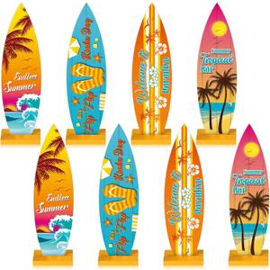 Blulu 8 Pcs Surfboard Table Decorations Beach Signs Welcome to Paradise Sign Tropical Bar Table Centerpieces Endless Summer Wood Sign Flip Flop Letters for Home Decor(8.27 x 2.4 Inch)