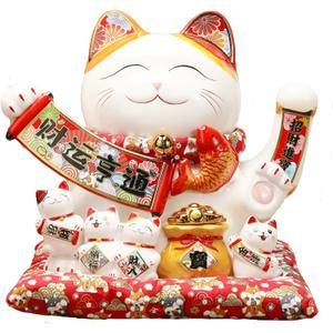 Chinese Lucky Statue Cat -Chinese Ceramic Waving Arm Fortune Cat, Japanese Money Cat, Large Moving Arm Good Luck Cat for Home, Office, Store Decor (Ys14#)