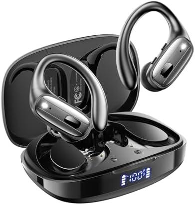 Wireless Earbuds, Sports Bluetooth Headphones, Ear Buds with ENC Noise Canceling Mic, 50Hr Playtime Earphones, Palm-Sized, LED Power Display, IPX7 Waterproof Headset for Workout Running, Black