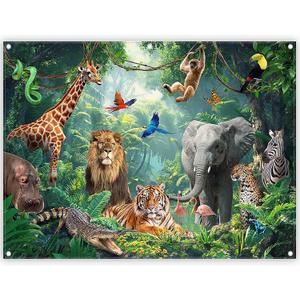 Fabric 8x6ft Jungle Forest Animals Photography Backdrop Tropical Rainforest Safari Background Wild Party Decorations Kids Event Photo Banner Props