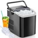 DUMOS Countertop Ice Maker, Portable Ice Machine Self-Cleaning, 9 Cubes in 6 Mins, 26.5Lbs/24H, 2 Sizes of Bullet Ice, Ice Scoop, Basket & Handle, Ice Cube Maker for Home Kitchen Party,1.5 L, Black