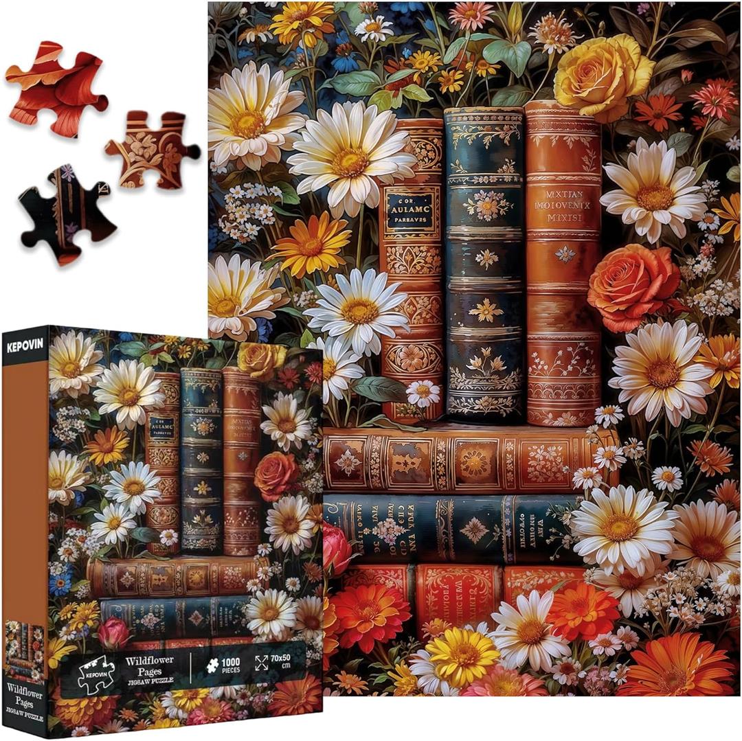 Wildflower Pages Puzzles for Adults 1000 Pieces Puzzle Clearance Vintage Books Challenging Adult Puzzles 1000 Pieces Puzzle Perfect for Game 27.5 x 19.6 inch