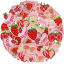 Suncalla 48 Pcs Strawberry Iron on Patches Cute Strawberry Fruit Cake Bow Patches Pink Red Coquette Aesthetic DIY Sew on Repair Decals Stickers Embroidered Applique for Clothes Hats Jeans T-Shirts