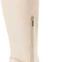 Coutgo Women's Knee High Boots Wide Calf Square Toe Chunky Heeled Pull-on Boot (Beige)