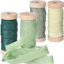 Mindsoft Frayed Chiffon Ribbon for Craft Silk Satin Ribbons 1/2-1/4 Inch x 20 Yard Handmade Fabric Strips with Wooden Spool for Valentines Day Wedding Gift Wrapping(Green)