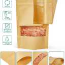 FireKylin 100 Pcs Brown Paper Bags with Window, 7.1" x 10.2" Stand Up Pouches Bags, Zipper Food Storage Bags for Packaging Products, Reusable, Sealable