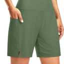 G Gradual Women's 7" Long Swim Board Shorts High Waisted Quick Dry Beach Swimming Shorts for Women with Liner Pockets (Green, XL)