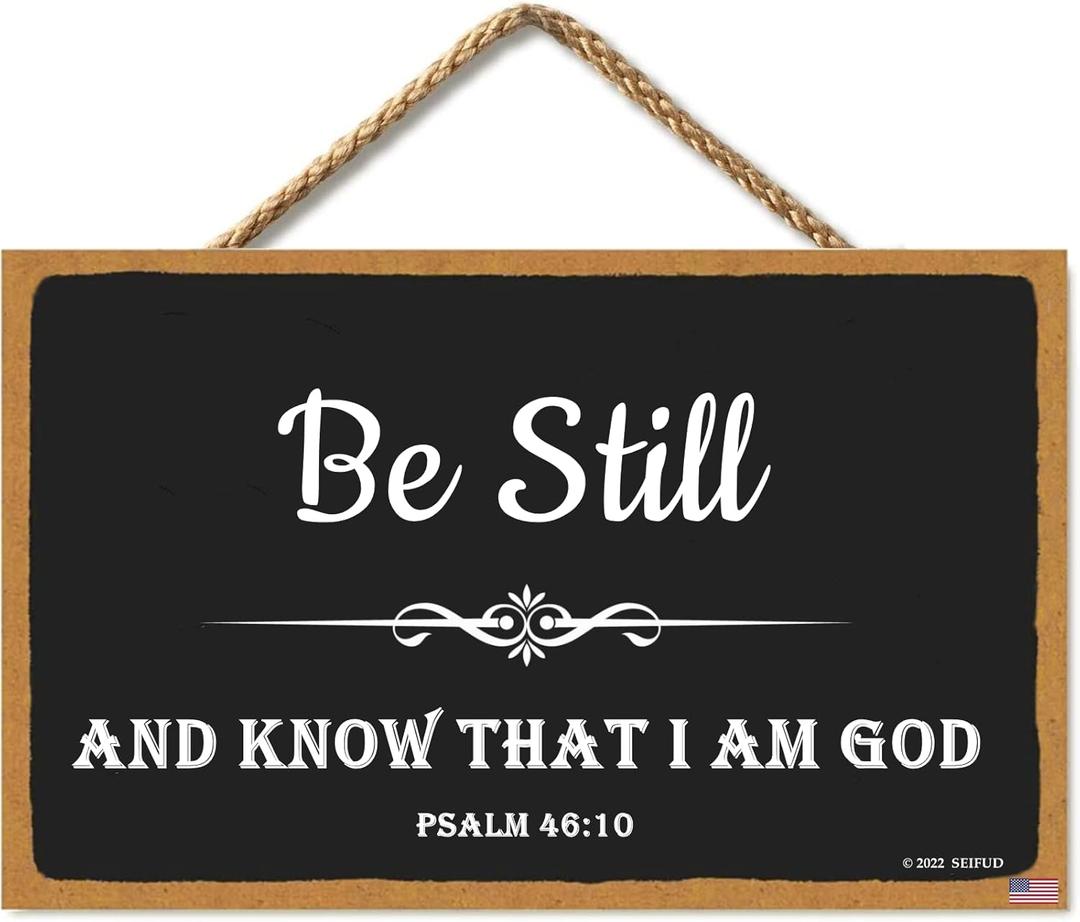 ''Be Still and Know That I Am God'' Sign Farmhouse Style Bible Verse Wall Decor Wood Sign 11 x 6 Inch (Black-8)