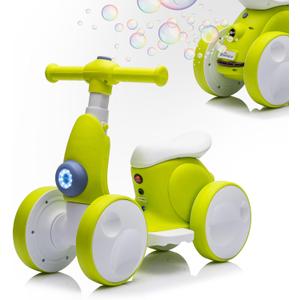 6V Electric Baby Balance Bike with Bubble Machine,4 in 1 Toddler Balance Bike w/Remote Control for 1 Year Old Boys Girls Kids Bubble Bike Ride on Toys w/Powered Motor,Music,LED Lights (Cyan)