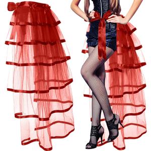 Steampunk Tie on Bustle Skirt Victorian Belt Lace Tutu Underskirt Bustle Halloween Costume Accessory for Women (about 105 cm, Red)