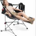 Hammock Camping Chair with Footrest, Oversized Swinging Folding Camp Chair for Adults, Adjustable Back & Seat, Heavy Duty Rocking Chair with Cup Holder & Pillow for Outdoor Patio Lawn RV, Black