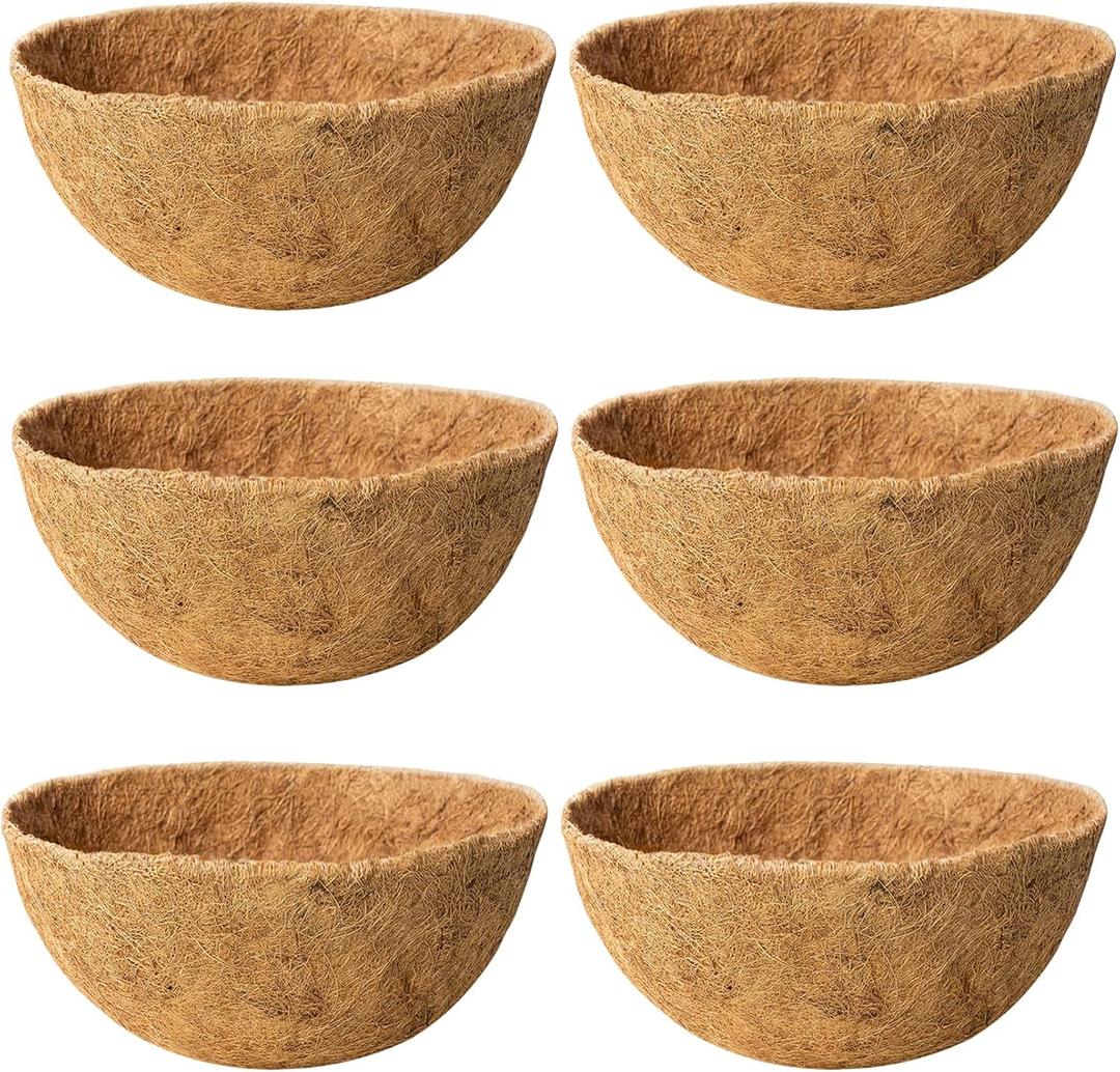 6 Pack 16 Inch Coco Liners for Hanging Baskets Coconut Husk Plant Liners 100% Natural Round Coco Coir Liner for Hanging Basket Flowers