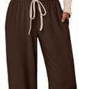 Trendy Queen Women's 2 Piece Matching Lounge Set Long Sleeve Side Ruching Top Wide Leg Drawstring Pants Set with Pockets (Medium, Beige, Coffee)