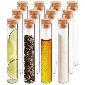HUAOU 10pcs 60ml Glass Test Tube with Cork Stopper, 15x100mm Small Candy Storage Tube with Cap, Flat Bottom Tube, Plant Propagation Vase, Vial Set for Scientific Experiments Lab Liquid Party Decor