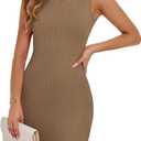 PRETTYGARDEN Spring Dresses for Women 2025 Sleeveless Bodycon Short Work Tank Dress Summer Casual Ribbed Mini Sundresses (Medium, Light Khaki)