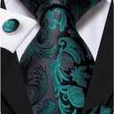 Dubulle Mens Paisley Striped Tie Woven Necktie for Men and Handkerchief Cufflinks Set Wedding Formal Business