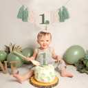 Green 1st Birthday Decoration Set - Wild One Tassel High Chair Banner,Green Forest Theme Cake Topper,Jungle Safari First Birthday Hat,Nature Party Decoration Photo Props