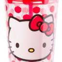 Silver Buffalo Sanrio Hello Kitty Bow Red Polka Dots Plastic Cold Cup with Lid and Straw Topper, 24 Ounces