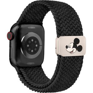 Braided Cartoon Magnetic Clasp Band Compatible with Apple Watch Bands 40/38/41/42/44/45/46/49mm Women Men, Stretchy Elastic Nylon Woven Strap for iWatch Series 11 10 9 8 7 6 5 4 SE/Ultra 3 2 1 (Black)