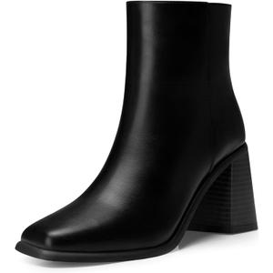 Women Heel Ankle Boots: 2.91 In Chunky Heels, Fashion Square Toe Short Boots, 2025 Fall Winter Booties for Night out, Office, Company, Business, Weekend, Trip, Vacation (Black) 7.5
