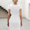 Missufe Women's Short Sleeve Sweetheart Ruched Fitted Wrap Mini Summer Party Formal Dress (White, XL)