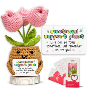 Gossby Handmade Crochet - Inspirational, Mental Health, Mothers Day, Birthday Gift for Mom, Sister, Friend, Coworker - Crochet Doll with Card - Tulip Flower Crochet