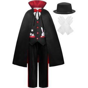 ReliBeauty Magician Costume Kids with Hat and Gloves (6-7/130, Black)