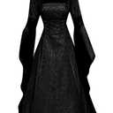 BITSEACOCO Women Deluxe Witch Dress Costume, Vintage Embroidered Renaissance Gothic Hooded Vampire Gown Dress Cosplay (Small, Black)