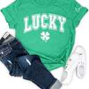 For G and PL Women's St. Patrick's Shirt Green Crewneck Short Sleeve Tee Tops (Medium, Lucky Letter)