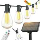 BLIATLUS 60FT Solar String Lights Outdoor Waterproof with Remote Control Solar Patio Lights 15+2 shatterproof LED Bulbs for Porch Garden Market Bistro Patio Backyard Fence
