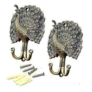 Ailejia 1Pair Peacock Curtain Holdbacks Zinc Alloy Wall Hook Hanging Ball Straps Wall Mounted Curtain (Bronze)