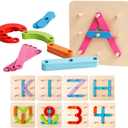 kizh Wooden Letter and Number Construction Activity Set Educational Preschool Toys Shape Color Recognition Pegboard Sorter Set Board Blocks Stack Sort for Toddler Kids Boys Girls Toy