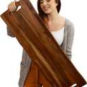 Large Acacia Serving Board with Handles, 36 x 12 Inch Rectangular Charcuterie Platter, Natural Wood Server for Meat, Cheese Board, and Party Appetizers, Extra Long 3ft (Dark)