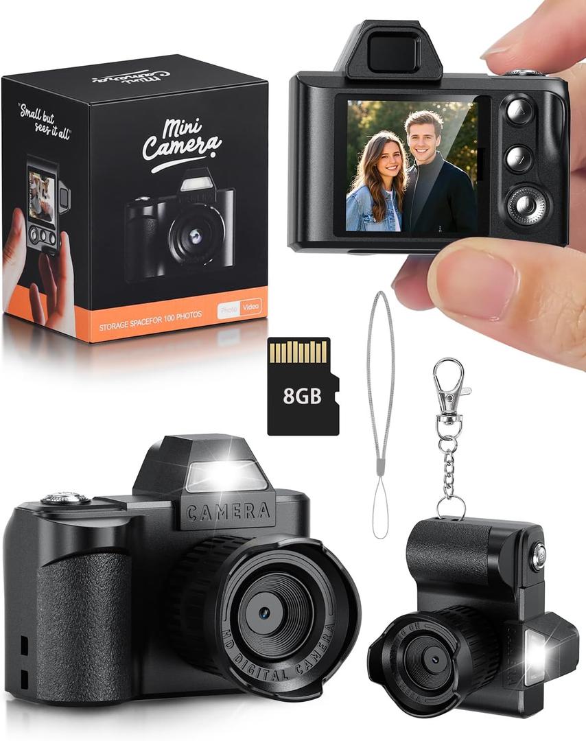 Mini Keychain Digital Camera, 1080P Portable Camera with 4X Zoom, 8GB SD Card & Accessories, Perfect for Kids Teenagers Adult Beginners
