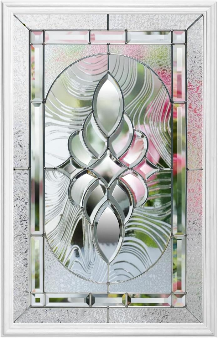 Entry Door Glass Insert White Exterior Front Door Window Inserts Replacement Kit for Home Improvement (22 x 36,Nickel Caming)