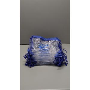 12 clear drawstring bags, blue logo, blue strap