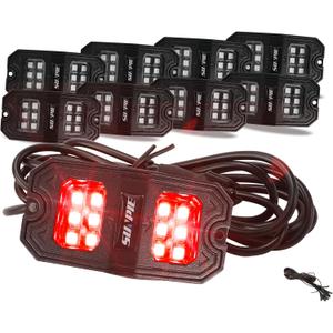 SUNPIE 8 Pods Quick Connect Red Rock Lights, 18 Wide Angle Chips, 4M Extension Wires Each Light, Mounting Pads, IP67 Waterproof, Fits for Trucks Trailer SUV ATV UTV