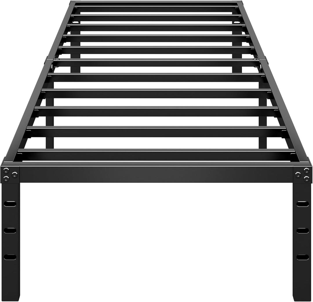 HLIPHA Metal Platform Bed Frame 18 Inch Tall,No Box Spring Needed,Twin Size Bed with Heavy Duty Strong Support Slats,Easy to Assemble,Black