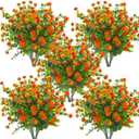 10 Bundles Artificial Fake Flowers, Faux Outdoor Plastic Plants UV Resistant Shrubs Outside Indoor Decorations (Orange-Eucalyptus)