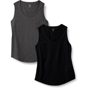 Amazon Essentials Women's Regular-Fit 100% Cotton Sleeveless Tank Top (X-Large, Black/Charcoal Heather)