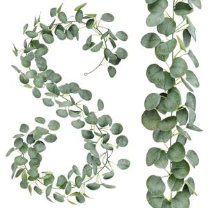 2 Pack Artificial Eucalyptus Garland: 12ft Silver Dollar Eucalyptus Leaves Vines with 156 Leaves - Handmade Faux Silk Leaf Greenery Garland for Table Wedding Party Mantel Wall Indoor Outdoor Decor