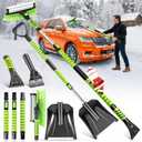 Upgrade 60" Snow Brush&Shovel with 2 Ice Scrapers for Car Windshield, Extendable Snow Car Brush with 2 Telescoping Pole,360 Pivoting Snowbrush Head Detachable Ice Scraper for Truck Snowing Removal